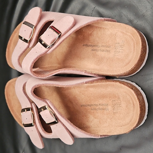 Time & Tru Randi Neutral Blush Suede Slide Sandals with Buckles Sz 8US New - Picture 5 of 8